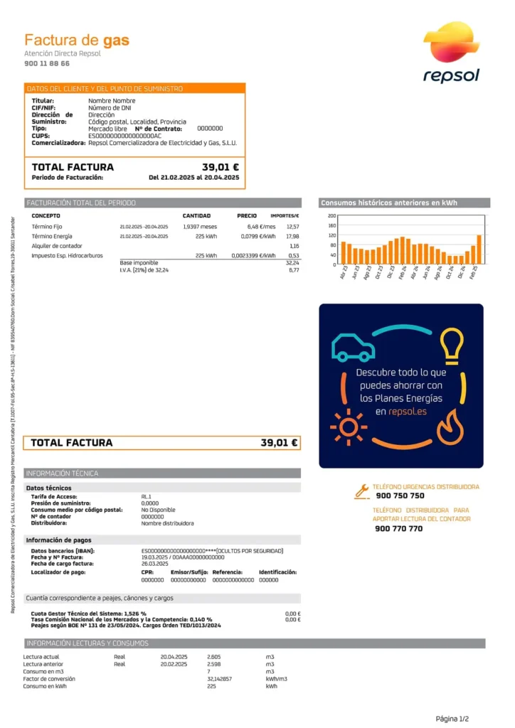 entender la factura de gas