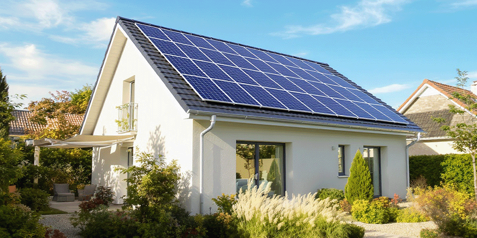 vivienda eficiente y con paneles solares en el tejado